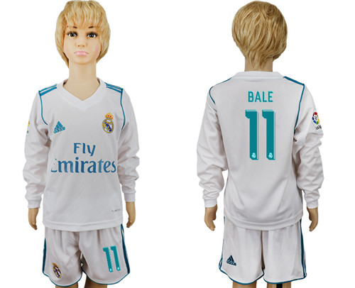 2017 18 Real Madrid 11 BALE Home Youth Long Sleeve Soccer Jersey