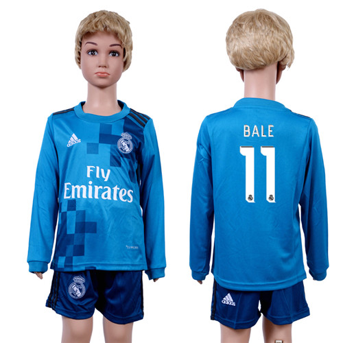 2017 18 Real Madrid 11 BALE Third Away Youth Long Sleeve Soccer Jersey