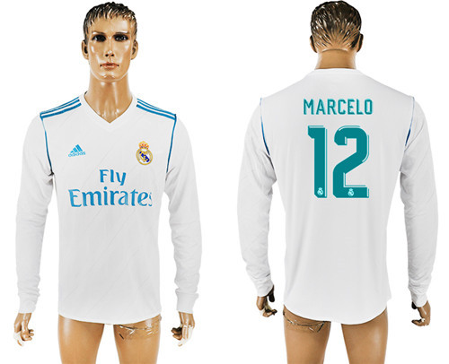 2017 18 Real Madrid 12 MARCELO Home Long Sleeve Thailand Soccer Jersey
