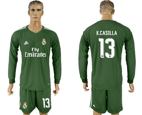 2017 18 Real Madrid 13 K. CASILLA Military Green Long Sleeve Goalkeeper Soccer Jersey