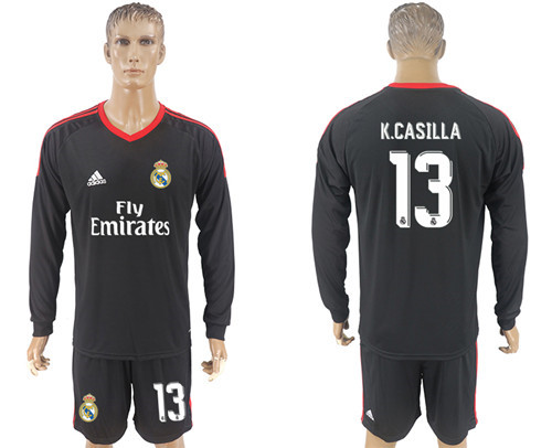 2017 18 Real Madrid 13 K.CASILLA Black Long Sleeve Goalkeeper Soccer Jersey