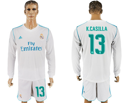 2017 18 Real Madrid 13 K.CASILLA Home Long Sleeve Soccer Jersey
