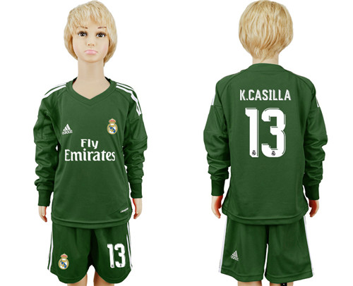 2017 18 Real Madrid 13 K.CASILLA Military Green Youth Long Sleeve Goalkeeper Soccer Jersey