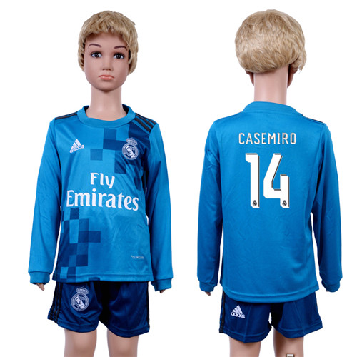 2017 18 Real Madrid 14 CASEMIRO Third Away Youth Long Sleeve Soccer Jersey