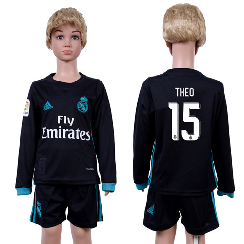 2017 18 Real Madrid 15 THEO Away Youth Long Sleeve Soccer Jersey