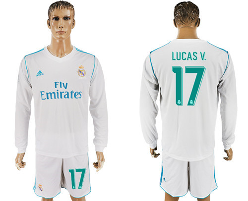2017 18 Real Madrid 17 LUCAS V. Home Long Sleeve Soccer Jersey