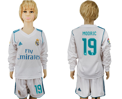 2017 18 Real Madrid 19 MODRIC Home Youth Long Sleeve Soccer Jersey