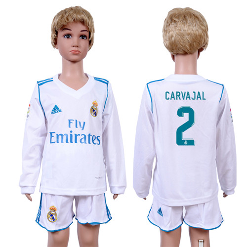 2017 18 Real Madrid 2 CARVAJAL Home Youth Long Sleeve Soccer Jersey