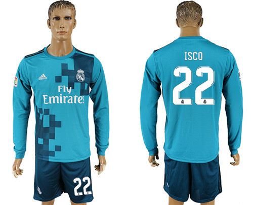 2017 18 Real Madrid 22 ISCO Away Long Sleeve Soccer Jersey