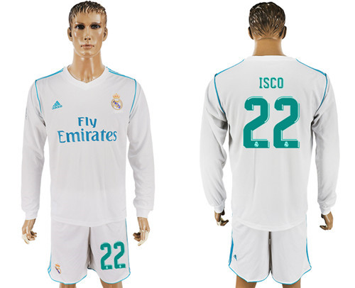 2017 18 Real Madrid 22 ISCO Home Long Sleeve Soccer Jersey