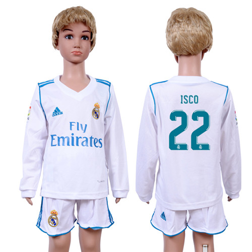 2017 18 Real Madrid 22 ISCO Home Youth Long Sleeve Soccer Jersey