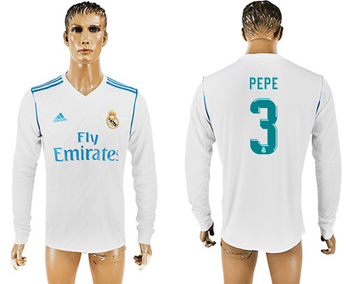 2017 18 Real Madrid 3 PEPE Home Long Sleeve Thailand Soccer Jersey