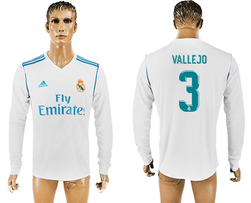2017 18 Real Madrid 3 VALLEJO Home Long Sleeve Thailand Soccer Jersey