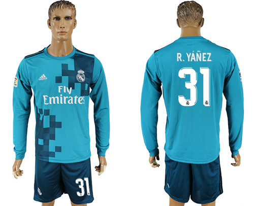 2017 18 Real Madrid 31 R. YANEZ Away Long Sleeve Soccer Jersey