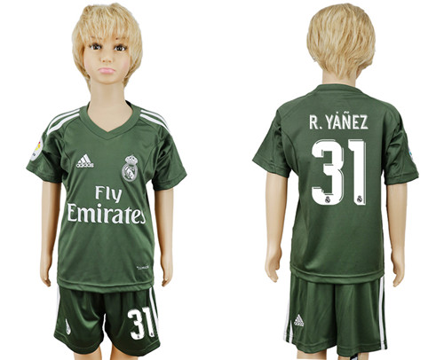 2017 18 Real Madrid 31 R. YANEZ Military Green Youth Goalkeeper Soccer Jersey