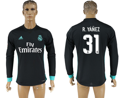 2017 18 Real Madrid 31 R.YANEZ Away Long Sleeve Thailand Soccer Jersey