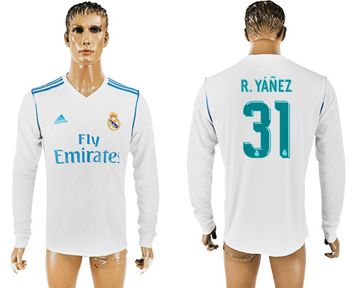 2017 18 Real Madrid 31 R.YANEZ Home Long Sleeve Thailand Soccer Jersey