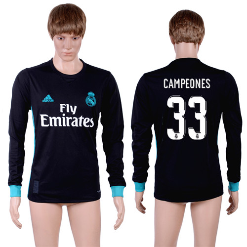 2017 18 Real Madrid 33 CAMPEONES Away Long Sleeve Thailand Soccer Jersey