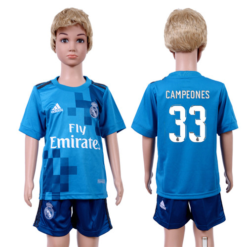 2017 18 Real Madrid 33 CAMPEONES Third Away Youth Soccer Jersey