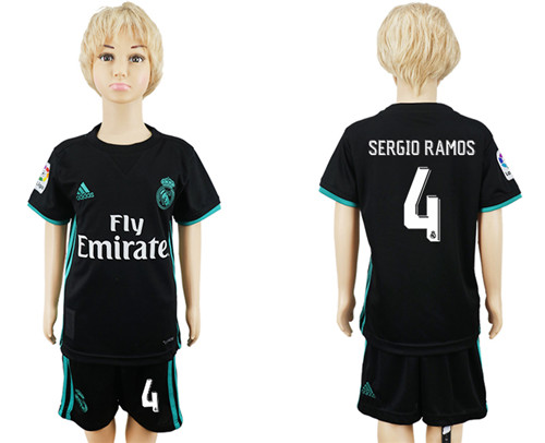 2017 18 Real Madrid 4 SERGIO RAMOS Away Youth Soccer Jersey