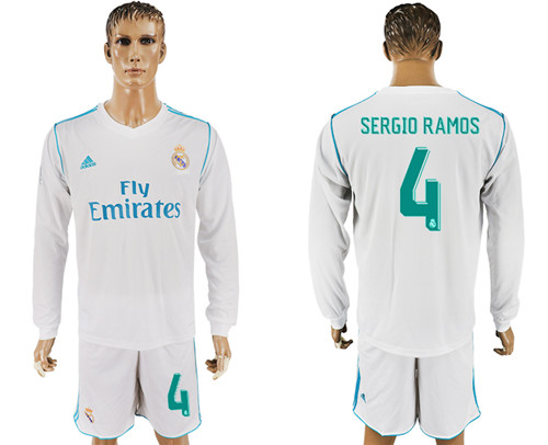 2017 18 Real Madrid 4 SERGIO RAMOS Home Long Sleeve Soccer Jersey