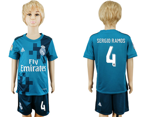 2017 18 Real Madrid 4 SERGIO RAMOS Third Away Youth Soccer Jersey