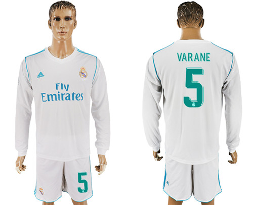 2017 18 Real Madrid 5 VARANE Home Long Sleeve Soccer Jersey