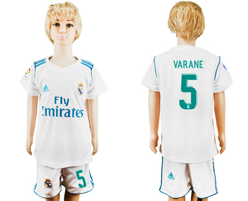 2017 18 Real Madrid 5 VARANE Home Youth Soccer Jersey