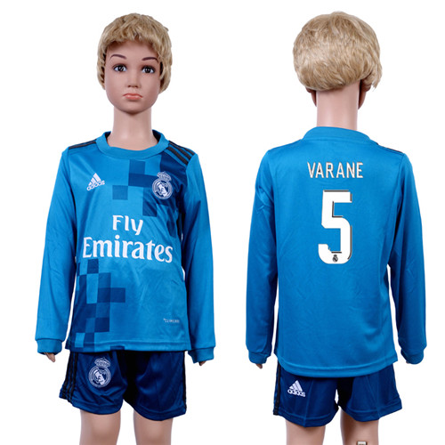 2017 18 Real Madrid 5 VARANE Third Away Youth Long Sleeve Soccer Jersey