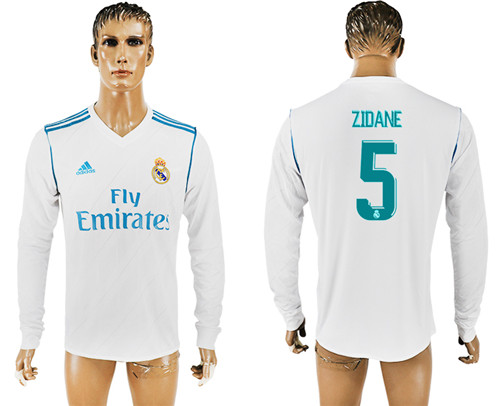 2017 18 Real Madrid 5 ZIDANE Home Long Sleeve Thailand Soccer Jersey