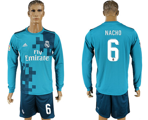 2017 18 Real Madrid 6 NACHO Away Long Sleeve Soccer Jersey