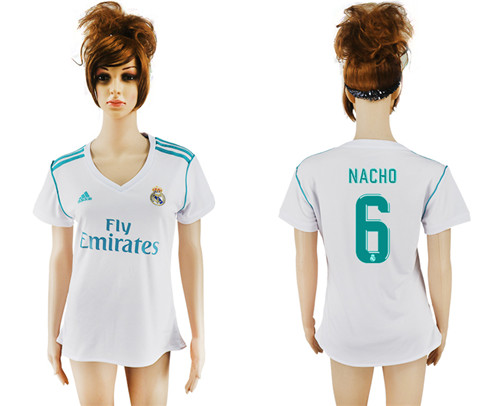 2017 18 Real Madrid 6 NACHO Home Women Soccer Jersey