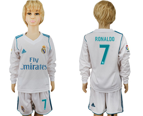 2017 18 Real Madrid 7 RONALDO Home Youth Long Sleeve Soccer Jersey