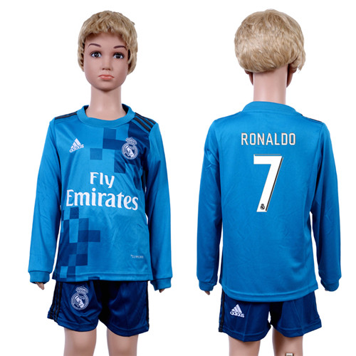 2017 18 Real Madrid 7 RONALDO Third Away Youth Long Sleeve Soccer Jersey