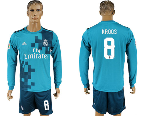 2017 18 Real Madrid 8 KROOS Away Long Sleeve Soccer Jersey
