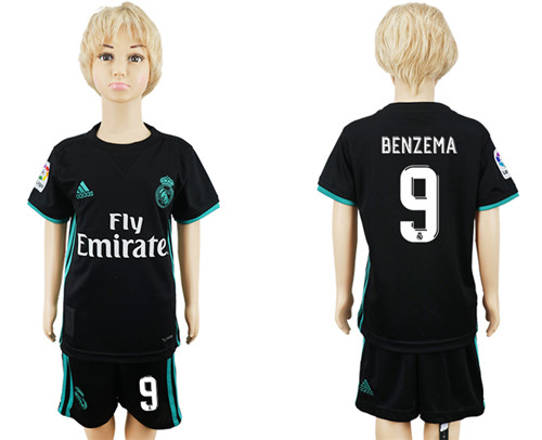 2017 18 Real Madrid 9 BENZEMA Away Youth Soccer Jersey