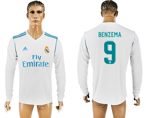 2017 18 Real Madrid 9 BENZEMA Home Long Sleeve Thailand Soccer Jersey