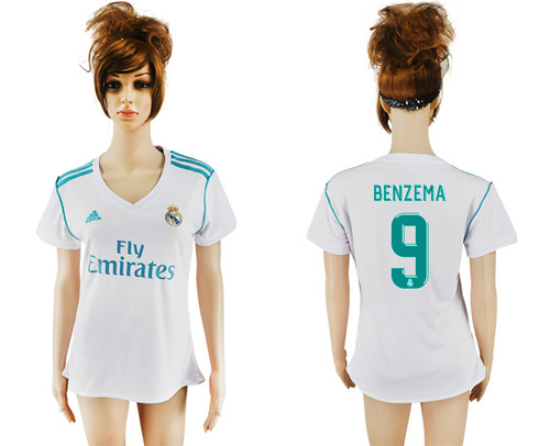 2017 18 Real Madrid 9 BENZEMA Home Women Soccer Jersey