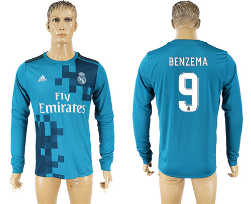 2017 18 Real Madrid 9 BENZEMA Third Away Long Sleeve Thailand Soccer Jersey