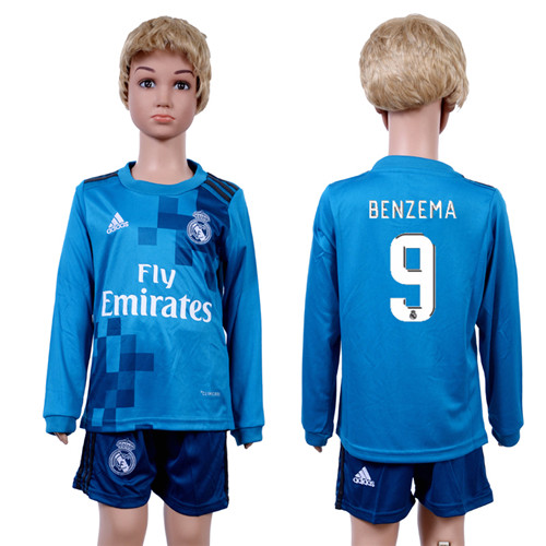 2017 18 Real Madrid 9 BENZEMA Third Away Youth Long Sleeve Soccer Jersey