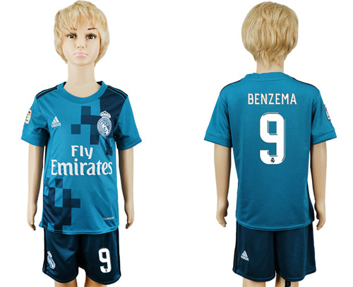 2017 18 Real Madrid 9 BENZEMA Third Away Youth Soccer Jersey