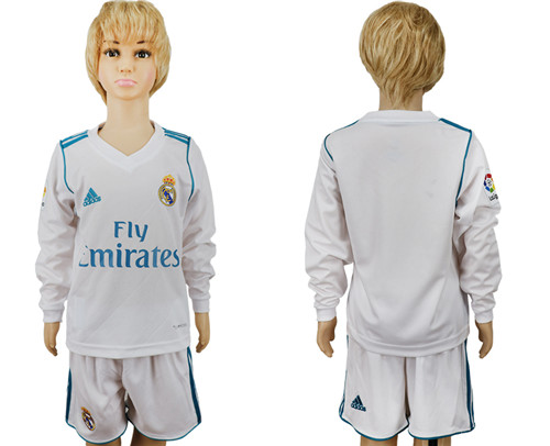 2017 18 Real Madrid Home Youth Long Sleeve Soccer Jersey