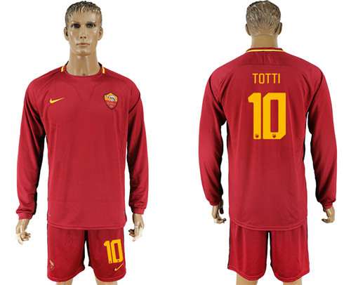 2017 18 Roma 10 TOTTI Home Long Sleeve Soccer Jersey