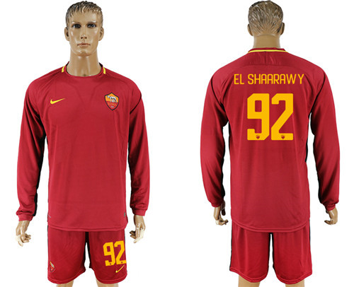 2017 18 Roma 92 EL SHAARAWY Home Long Sleeve Soccer Jersey