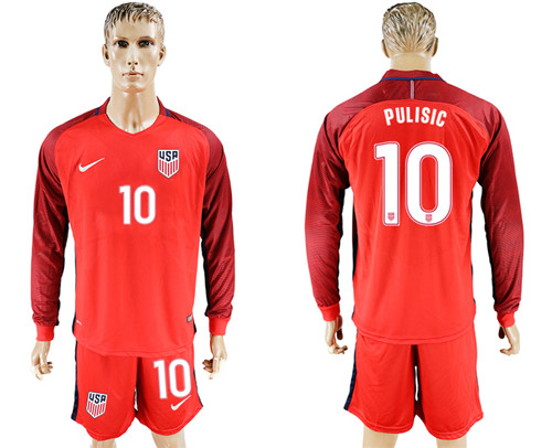 2017 18 USA 10 PULISIC Away Long Sleeve Soccer Jersey