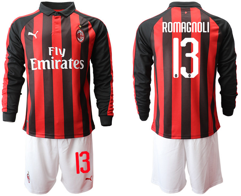 2018 19 AC Milan 13 ROMAGNOLI Home Long Sleeve Soccer Jersey