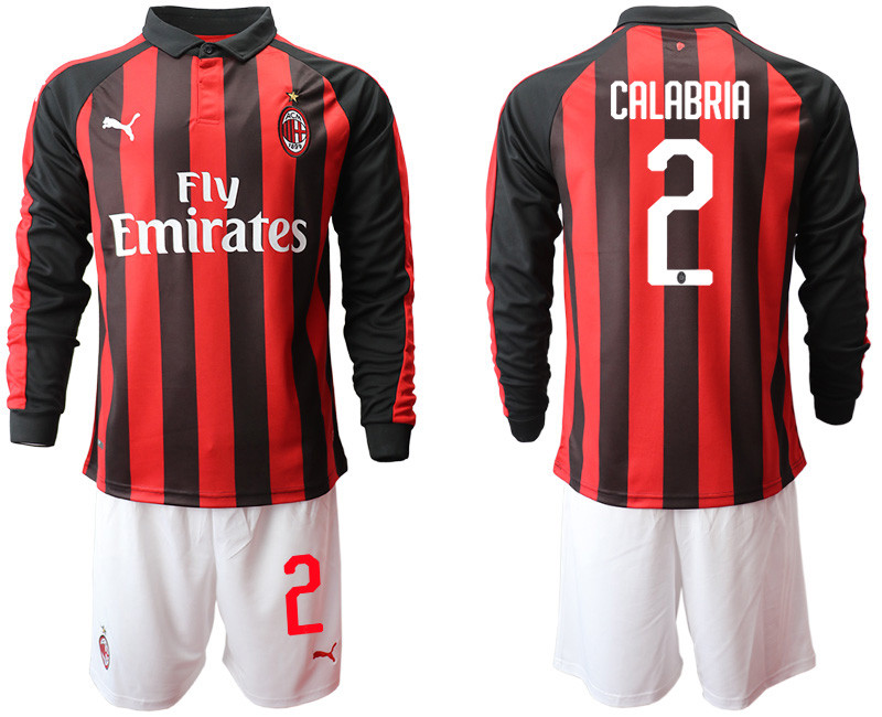 2018 19 AC Milan 2 CALABRIA Home Long Sleeve Soccer Jersey