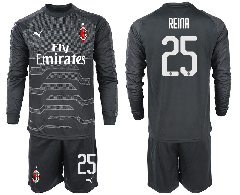 2018 19 AC Milan 25 REINA Black Long Sleeve Goalkeeper Soccer Jersey