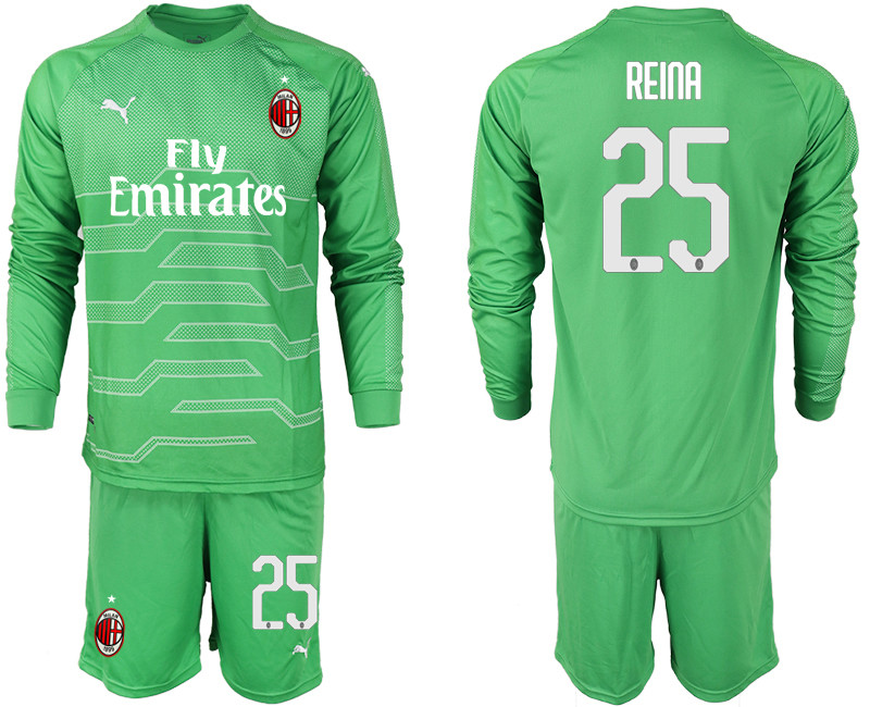 2018 19 AC Milan 25 REINA Green Long Sleeve Goalkeeper Soccer Jersey
