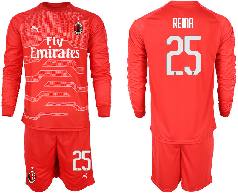 2018 19 AC Milan 25 REINA Red Long Sleeve Goalkeeper Soccer Jersey